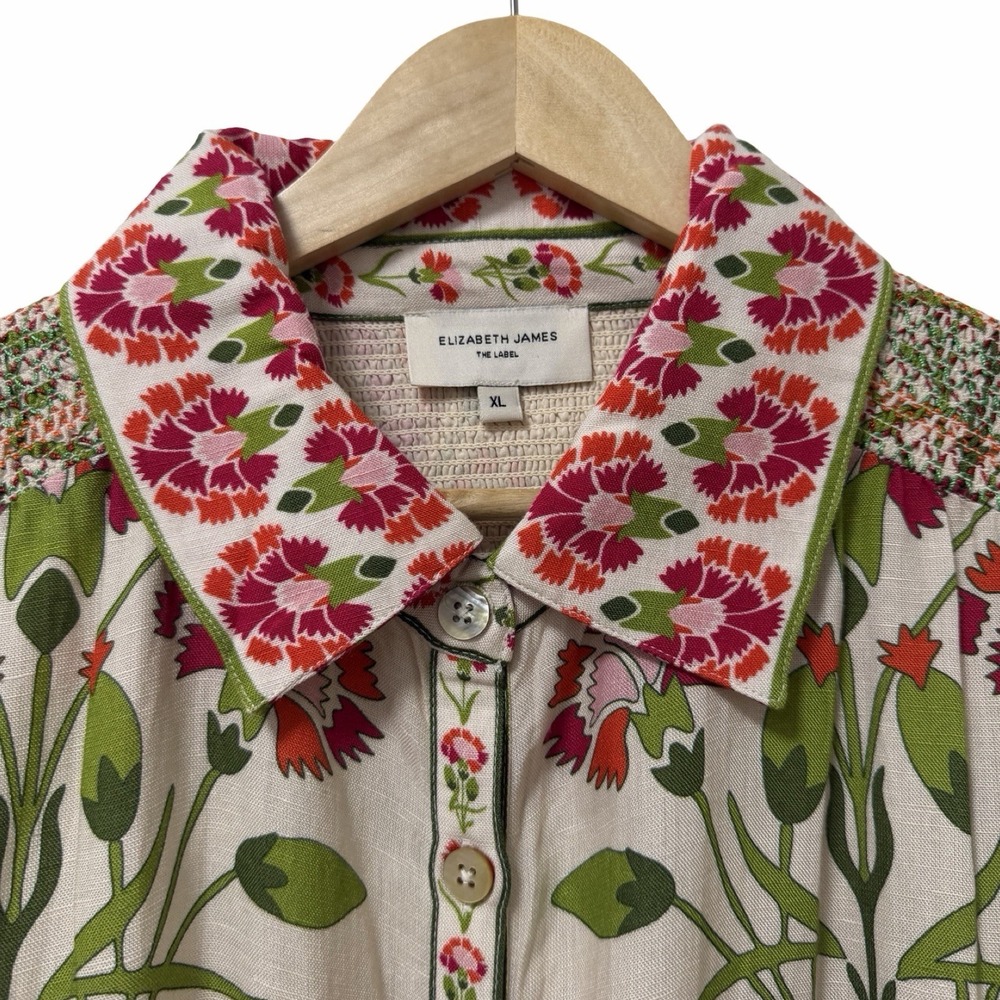Elizabeth James The Label Lucia Floral Belted Midi Dress Size XL Linen Blend - Picture 9 of 11